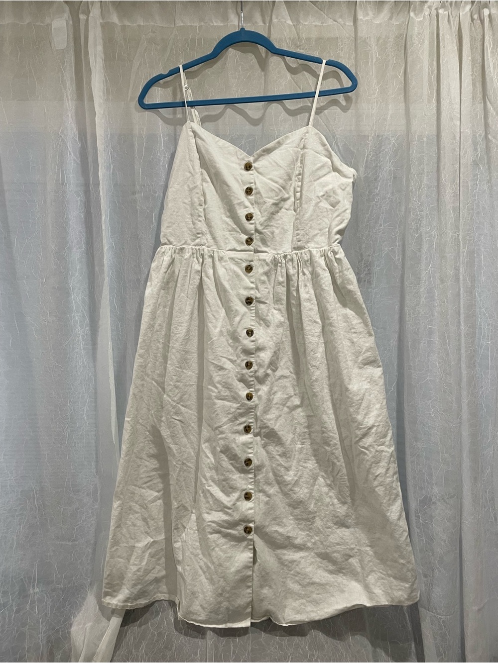 H&M White Button-Front Spaghetti Strap Midi Dress